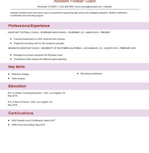 Assistant football coach resume