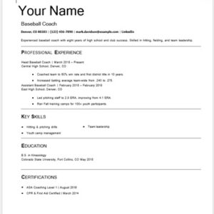 Baseball Coach Resume